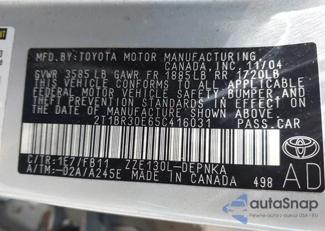 2005 Toyota Corolla Le from USA, damaged, VIN 2T1BR30E65C416031